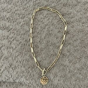 Gold Chain Necklace with Hammered Pendant